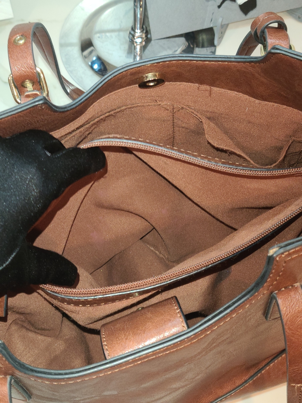 Bueno Brown Leather Tote with Tassel Charm - Picture 10 of 15